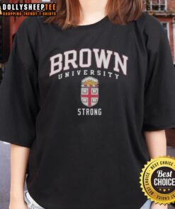 Original Brown University Strong Logo Ladies Tee showcasing a stylish design in brown and white for female students.