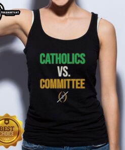 Alt Text: Original Catholics vs Committee Notre Dame Fighting Irish tank top showcasing vibrant team spirit and unique design.