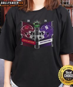 Original Central Michigan Chippewas vs Northwestern Wildcats ladies tee featuring team logos and vibrant colors.