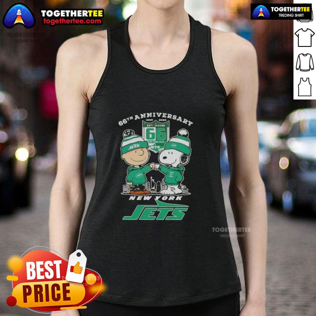 Original Charlie Brown Fist Bump Snoopy 66th Anniversary 1960 2026 New York Jets Skyline Tank Top Alt Text: Original Charlie Brown fist bump with Snoopy celebrating 66th anniversary, featuring New York Jets skyline tank top.