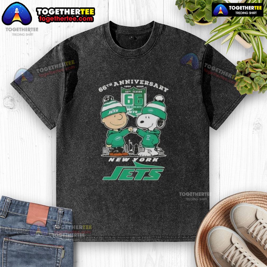 Original Charlie Brown Fist Bump Snoopy 66th Anniversary 1960 2026 New York Jets Skyline Washed T-Shirt Original Charlie Brown fist bump with Snoopy graphic on a washed t-shirt, celebrating the 66th anniversary and New York Jets skyline.