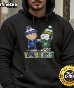 Original Charlie Brown fist bump with Snoopy in a Wisconsin city sports hoodie for Milwaukee Brewers & Green Bay Packers.