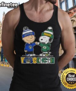 Original Charlie Brown fist bump with Snoopy on a tank top celebrating Milwaukee Brewers and Green Bay Packers in Wisconsin.