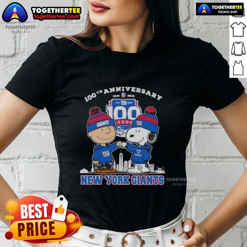Original Charlie Brown X Snoopy 100th Anniversary 1925 2025 New York Giants Football Ladies-Tee Original Charlie Brown x Snoopy 100th Anniversary Ladies Tee for New York Giants Football, celebrating 1925-2025.