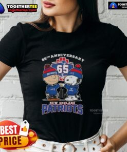 Original Charlie Brown X Snoopy 65th Anniversary tee celebrating New England Patriots Football for ladies, 1960-2025.