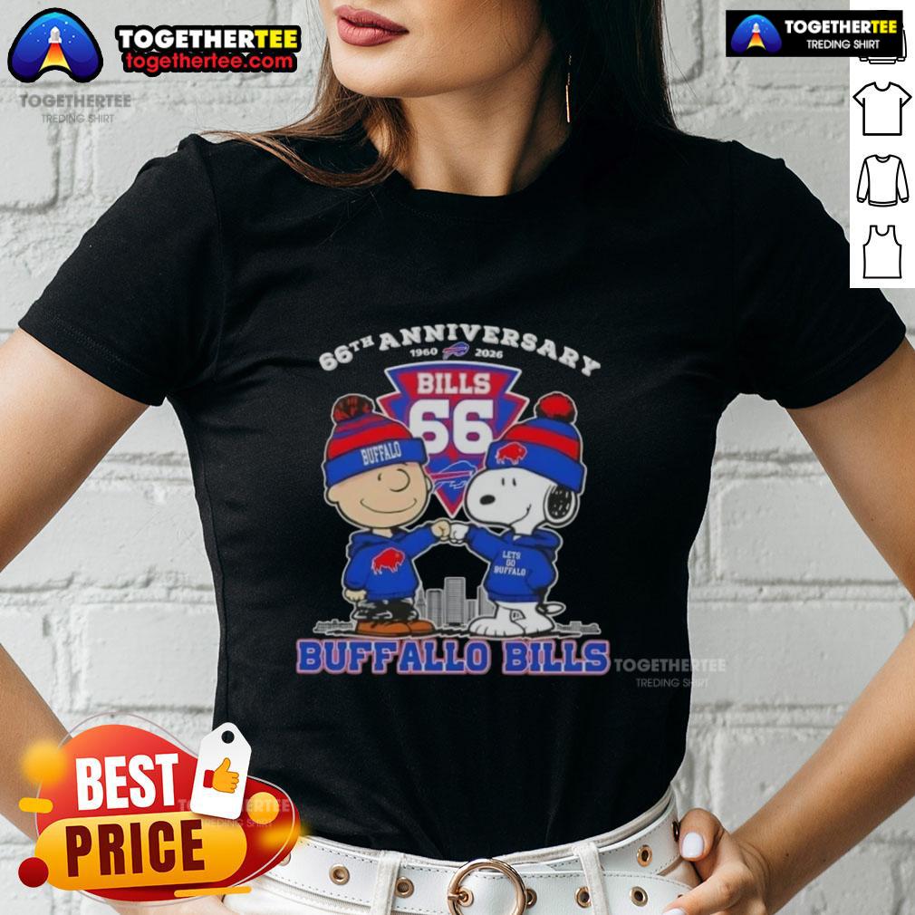 Original Charlie Brown X Snoopy 66th Anniversary 1960 2026 Buffalo Bills Football Ladies-Tee Alt Text: Original Charlie Brown x Snoopy 66th Anniversary Buffalo Bills Football Ladies Tee, celebrating 1960-2026.