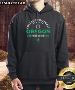 Oregon Ducks hoodie from the Original College Football Playoff 2025 First Round, showcasing team colors and logo.