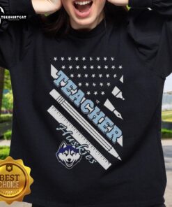 Alt Text: Original Connecticut Huskies X Teacher American Flag Sweatshirt featuring vibrant colors and a stylish design.