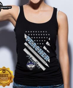 Alt Text: Original Connecticut Huskies X Teacher American Flag Tank Top, showcasing a stylish design for fans and educators.
