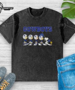 Alt Text: Original Dallas Cowboys X Peanuts Snoopy and Friends Abbey Road washed t-shirt featuring iconic characters