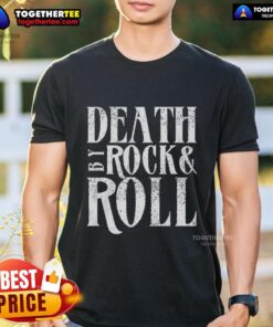 Original Death By Rock Roll T-Shirt featuring bold graphics and a vintage design, perfect for rock music enthusiasts.