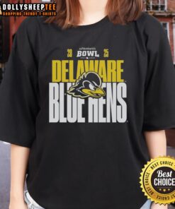 Alt Text: Delaware Blue Hens Ladies Tee for 2025 Ventures Bowl, featuring team logo and vibrant blue color.