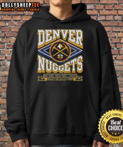 Alt Text: Original Denver Nuggets heater hoodie featuring team logo and vibrant colors, perfect for fans and stylish warmth.