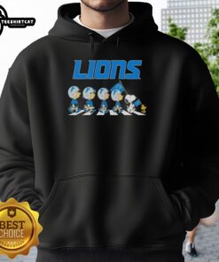 Original Detroit Lions X Peanuts Snoopy and Friends Abbey Road hoodie featuring iconic characters in a playful design.