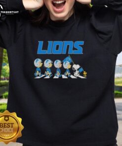 Alt Text: Original Detroit Lions X Peanuts Snoopy and Friends Abbey Road Sweatshirt featuring iconic characters in a fun design.