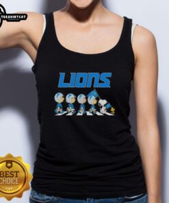 Original Detroit Lions X Peanuts Snoopy and Friends Abbey Road tank top featuring iconic characters in a fun sports design.