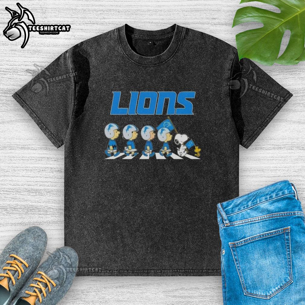 original-detroit-lions-x-peanuts-snoopy-and-friends-abbey-road-washed-t-shirt Alt Text: Original Detroit Lions X Peanuts Snoopy and Friends Abbey Road washed t-shirt featuring iconic characters in a fun design.