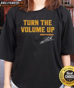 Original Donald Trump Turn The Volume Up Signature Ladies Tee showcasing a stylish design for Trump supporters.