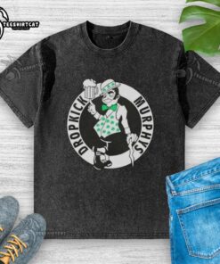 Alt Text: Original Dropkick Murphys band logo on a washed t-shirt, showcasing a vintage design for fans of punk rock apparel.