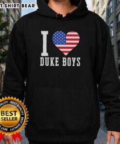 Alt Text: Original Duke Boys I Love Duke Boys US Flag Hoodie featuring vibrant colors and patriotic design for fans.