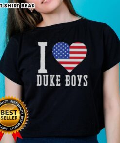 Original Duke Boys 'I Love Duke Boys' Ladies Tee featuring a patriotic US flag design.