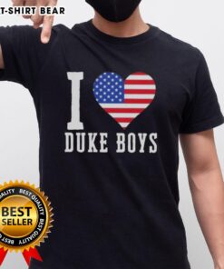 Original Duke Boys I Love Duke Boys US Flag T-Shirt featuring patriotic design and vibrant colors, perfect for fans.