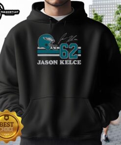 Original Eagles Jason Kelce signature jersey hoodie in green, featuring team logo and player's name on the back.