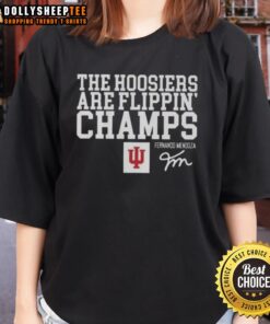 Original Fernando Mendoza Indiana Hoosiers Are Flippin Champs signature ladies tee featuring vibrant team colors and design.