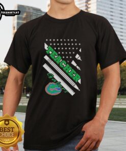 Alt Text: Original Florida Gators X Teacher American Flag T-Shirt featuring a patriotic design and vibrant colors.