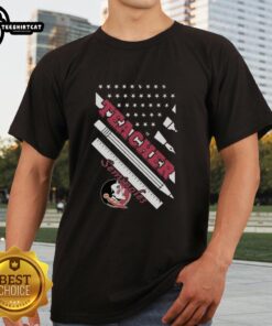 Original Florida State Seminoles X Teacher American Flag T-Shirt featuring vibrant colors and a patriotic design.