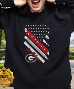 Alt Text: Original Georgia Bulldogs X Teacher American Flag Sweatshirt featuring a vibrant design and school spirit colors.