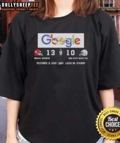 Original Google Indiana Hoosiers vs Ohio State Buckeyes ladies tee displayed at Lucas Oil Stadium.