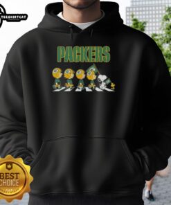 Original Green Bay Packers X Peanuts Snoopy and Friends Abbey Road Hoodie featuring iconic characters in sports-themed design.