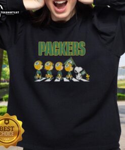 Original Green Bay Packers X Peanuts Snoopy and Friends Abbey Road sweatshirt featuring iconic characters and team logo.