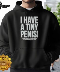 Original I Have A Tiny Penis Self-Deprecating Hoodie in black, featuring humorous text design for men.