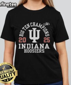 Original Indiana Hoosiers logo on a 2025 Big Ten Football Champions ladies tee, perfect for fans and sports enthusiasts.