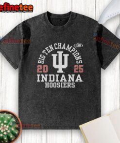Original Indiana Hoosiers logo on a washed t-shirt celebrating Big Ten Football Champions 2025.