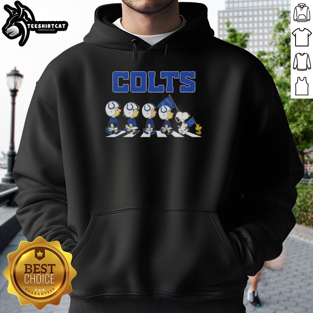 original-indianapolis-colts-x-peanuts-snoopy-and-friends-abbey-road-hoodie Alt Text: Original Indianapolis Colts X Peanuts Snoopy and Friends Abbey Road hoodie featuring colorful cartoon characters.