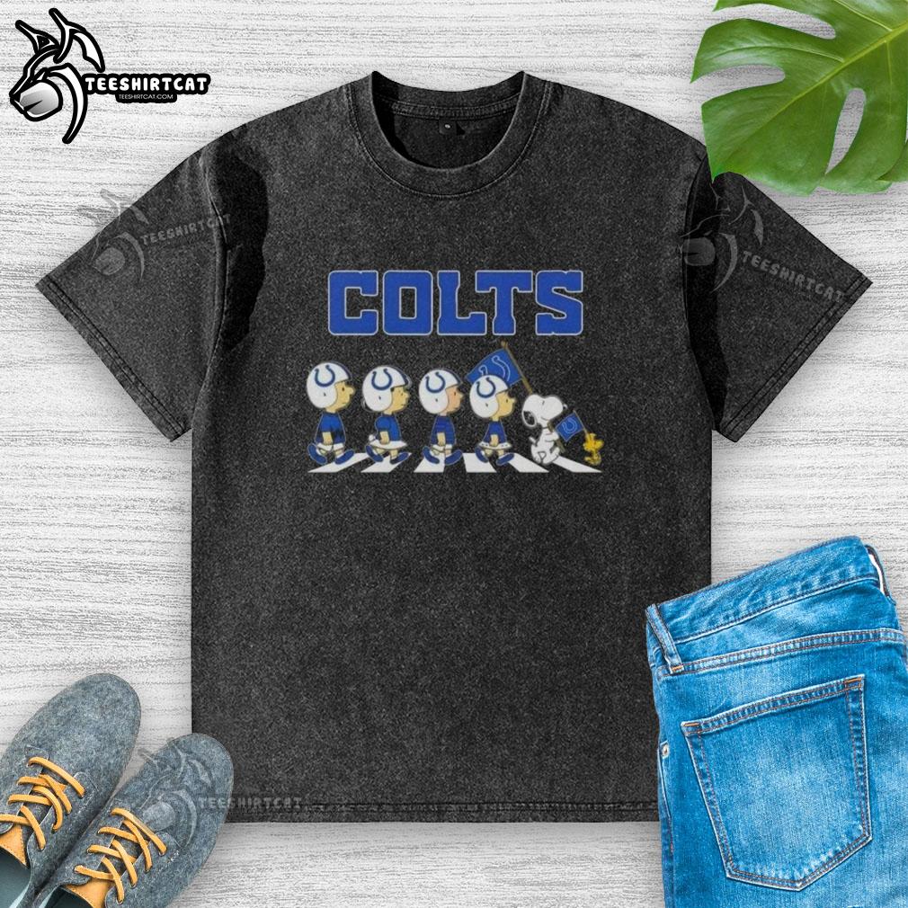 original-indianapolis-colts-x-peanuts-snoopy-and-friends-abbey-road-washed-t-shirt Original Indianapolis Colts X Peanuts Snoopy and Friends Abbey Road washed t-shirt featuring iconic cartoon characters.