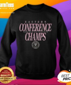 Original Inter Miami CF 2025 MLS Eastern Conference Champions sweatshirt featuring team logo and vibrant colors.