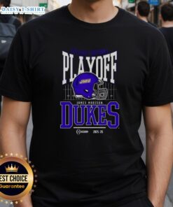 Alt Text: Original James Madison Dukes 2025-2026 College Football Playoff Bound Helmet T-Shirt featuring team colors and logo.