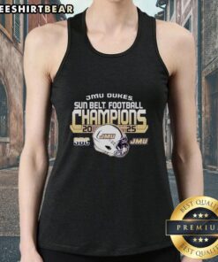 Original James Madison University Dukes Football 2025 Sun Belt Champions tank top showcasing school pride.