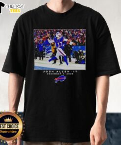 Original Josh Allen Buffalo Bills NFL 2025 T-shirt featuring vibrant team colors and player's graphic for fans.
