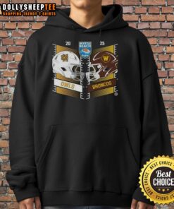 2025 Myrtle Beach Bowl helmet hoodie featuring Kennesaw State Owls vs Western Michigan Broncos head-to-head design.