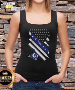 Original Los Angeles Rams football tank top featuring an American flag design, perfect for fans and teachers.