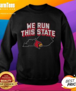 Original Louisville Basketball We Run This State Sweatshirt in red, showcasing team spirit and style for fans.
