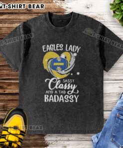 Alt Text: Original Marquette Golden Eagles Lady Sassy Classy and a Tad Badassy Diamond Heart Washed T-Shirt in blue.