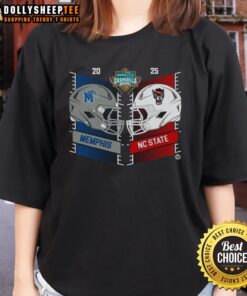 Original Memphis Tigers vs North Carolina State Wolfpack 2025 Gasparilla Bowl dueling helmet ladies tee design.