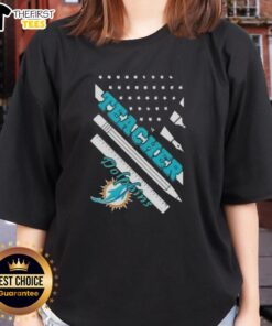 Original Miami Dolphins Football X Teacher American Flag Ladies Tee featuring vibrant team colors and stylish design.