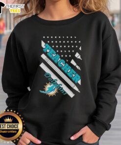 Original Miami Dolphins football sweatshirt featuring American flag design, perfect for fans and teachers alike.